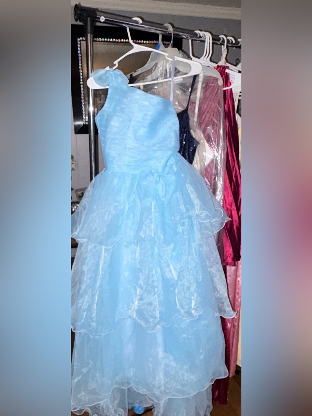 Light Blue Girls' Party Dress - Elegant Layered Tulle